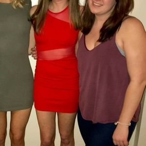 Topshop PETITE Red Mini Bodycon Dress Mesh Cut Out